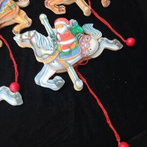 Vintage Carousel Horse with Santa, Germany, Wooden Pull String‎ Jumping Toy #2
